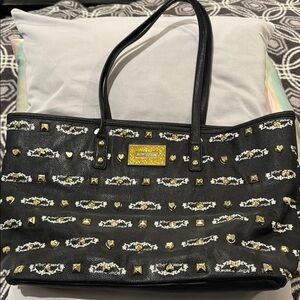 Betsey Johnson Black and Gold Studded Tote Bag